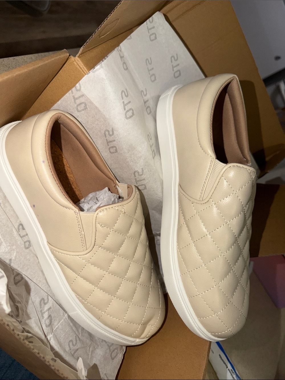 Amazon Cream Quilted Slip-On Platform Sneakers for Women